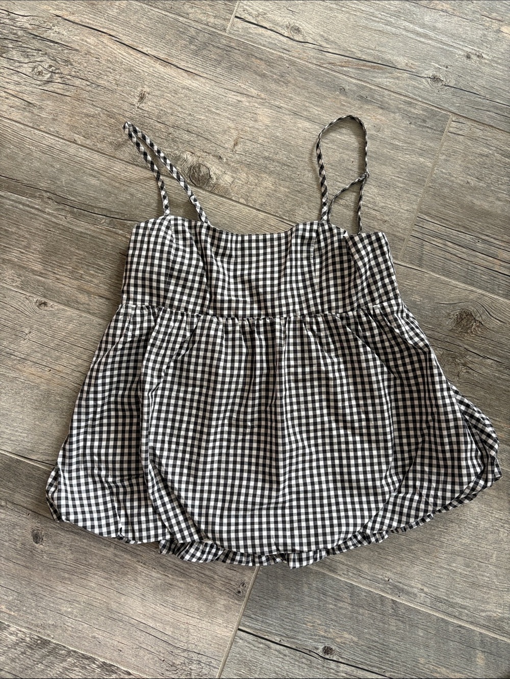 GU Japan Gingham Spaghetti Strap Peplum Top - Black & White